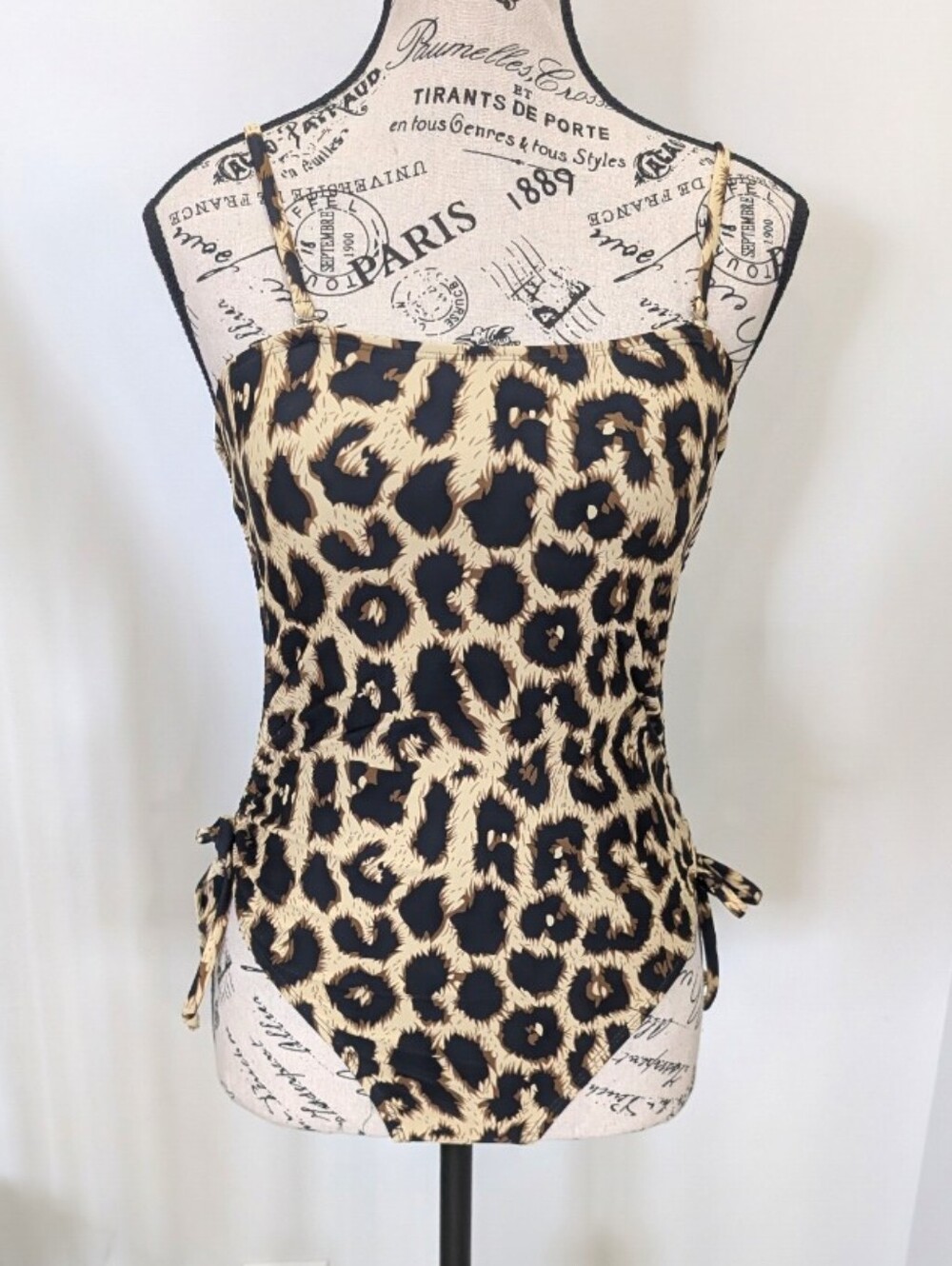 AMAZON  | Women's Tan/Black Animal Print Square Neck One Piece Swimsuit